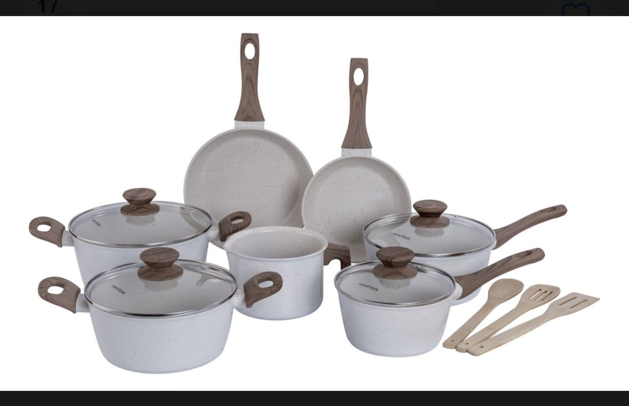 Jogo de Panelas de Cozinha Mimo Style Cook Fundo de Tripla Indução com 10 Peças de Alumínio Marmol Vanila 